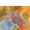 watercolor painting of an elephant with colorful, swirling background